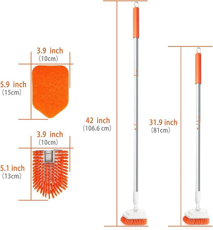 Shower Scrubber for Cleaning with Long Handle,Cleaning Brush with 2 Interchangeable Scrub Brush for Bathroom, Bathtub, Wall, Floor