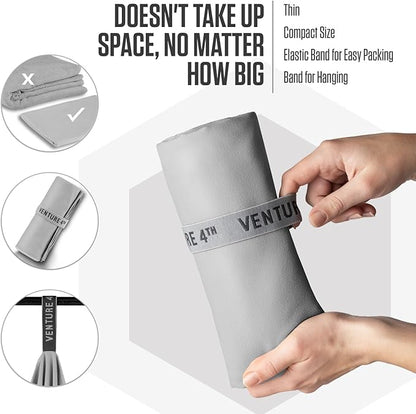 VENTURE 4TH Quick Dry Towel. Microfiber Travel Towel Ideal for Camping, Hiking, Backpacking, Gym. Lightweight & Fast Drying Travel Towels for Body. Compact & Easy to Pack - Light Gray Extra Large