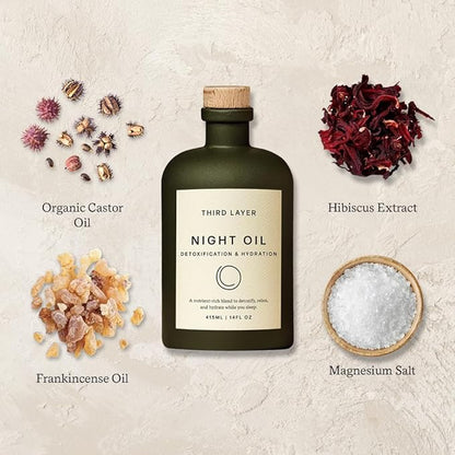 Night Oil – 100% Organic Cold-Pressed, Hexane-Free, Extra Virgin Castor Oil with Magnesium & Frankincense, Body Serum for Skin Hydration & Evening Self-Care (14 fl oz)