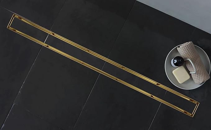 Linear Shower Drain 26", Brushed Gold Floor Drain with Tiled Insert Grate & Hair Strainer, 304 Stainless Steel Bathroom 2-in-1 Tiled in Drain, CUPC Certified (Brushed Gold, 26'')