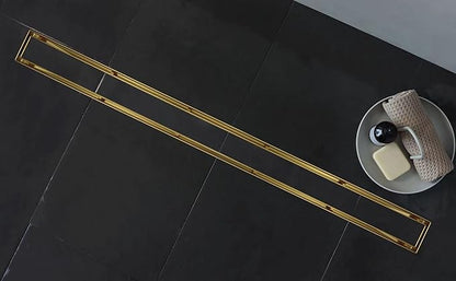 Linear Shower Drain 26", Brushed Gold Floor Drain with Tiled Insert Grate & Hair Strainer, 304 Stainless Steel Bathroom 2-in-1 Tiled in Drain, CUPC Certified (Brushed Gold, 26'')