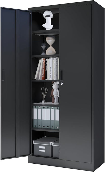 Metal Storage Cabinet, 72 Inch Tall Metal Storage Cabinet with Doors and Shelves, Pantry Cabinets for Kitchen Storage, Garage Cabinet for Living, Dining Room, Assemble Required.