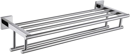KOKOSIRI Bath Towel Rail Bathroom Towel Rack Towel Holder 24 Inch Towel Shelf with Double Towel Bars Wall Mounted SUS 304 Stainless Steel, Polished Chrome, B6005CH-L24
