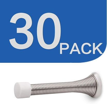 HOMOTEK 30 Pack Spring Door Stopper with Rubber Bumper Satin Nickel 3-1/8" Flexible Spring Heavy Duty Wall Door Stop Low Mounted Door Bumper for Home (Satin Nickel)