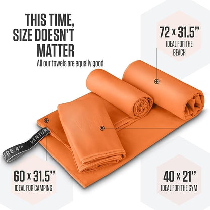 VENTURE 4TH Quick Dry Towel. Microfiber Travel Towel Ideal for Camping, Hiking, Backpacking, Gym. Lightweight & Fast Drying Travel Towels for Body. Compact & Easy to Pack - Orange Extra Large