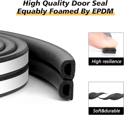 SUNMON Weather Stripping Door Seal, D-Type Strip Weather Stripping Seal Strip for Doors/Windows, Soundproofing Weatherstrip Gap Collision Avoidance 52 Feet (Black