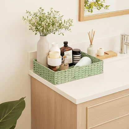 StorageWorks Bathroom Vanity Tray for Countertop, Bathroom Counter Tray for Decorative, Toilet Paper Baskets, Green, Larger, 2 Pack