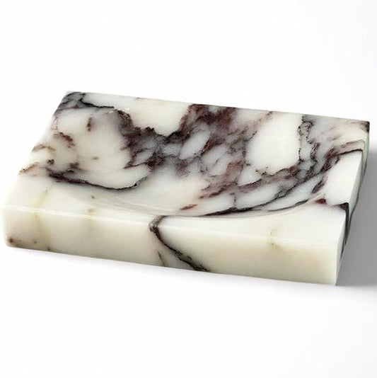 Marble Soap Dish for Shower - Stone Soap Tray Holder, Natural Soap Bar Holder Countertop Caddy, Marble Bathroom Accessories (Calacatta Violet P)
