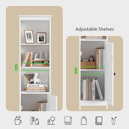 RRX Tall Bathroom Storage Cabinet,Slim Cabinet with Door &Shelf,13.8" L*12.6" W*63.4" H,Freestanding Narrow Cabinet with Anti-Tip,Storage for Kitchen,Entryway (Pure White)