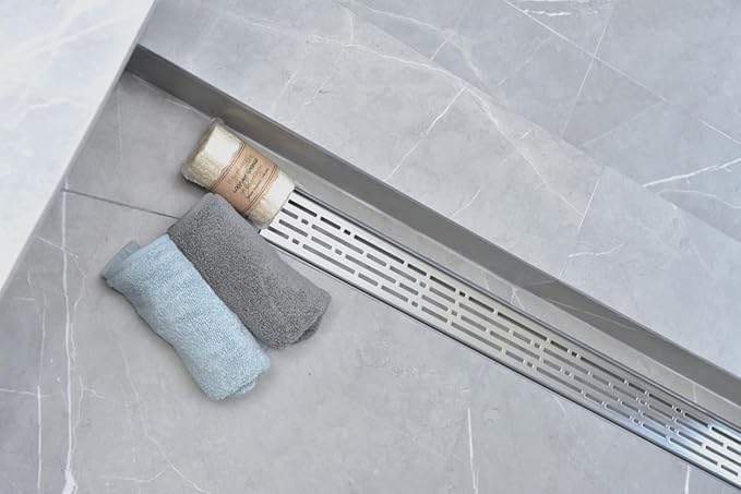 SereneDrains 304 Stainless Steel Brushed Nickel Linear Shower Drain Kit Broken Lane Linear Shower Drains for Tile Floor Long Hair Catcher Strainer Grate Cover Bathroom (Brushed Nickel, 72 Inch)