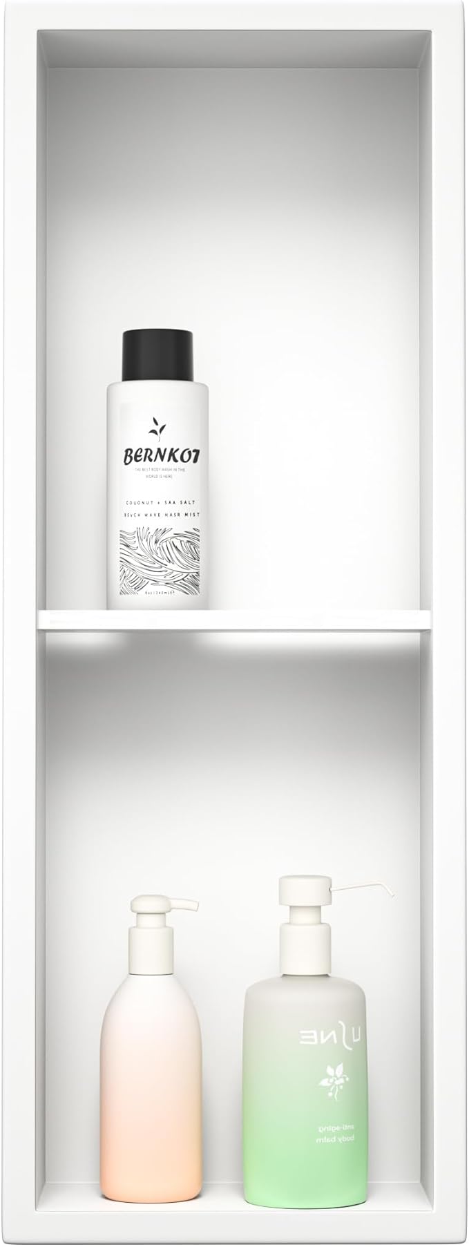 Stainless Steel Shower Niche 8"×24" White Double Shelves No Tiled Needed Niche Shower for Wall Recessed Shower Shelf for Bathroom Storage