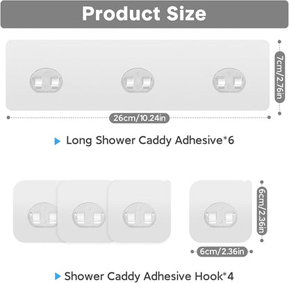 Shower Caddy Adhesive Replacement, Transparent Strong Adhesive Hooks, No Drilling, Waterproof, for Shower Caddy, Bathroom Storage Shelves and Kitchen Racks (Triple*6pcs + Single*4pcs)