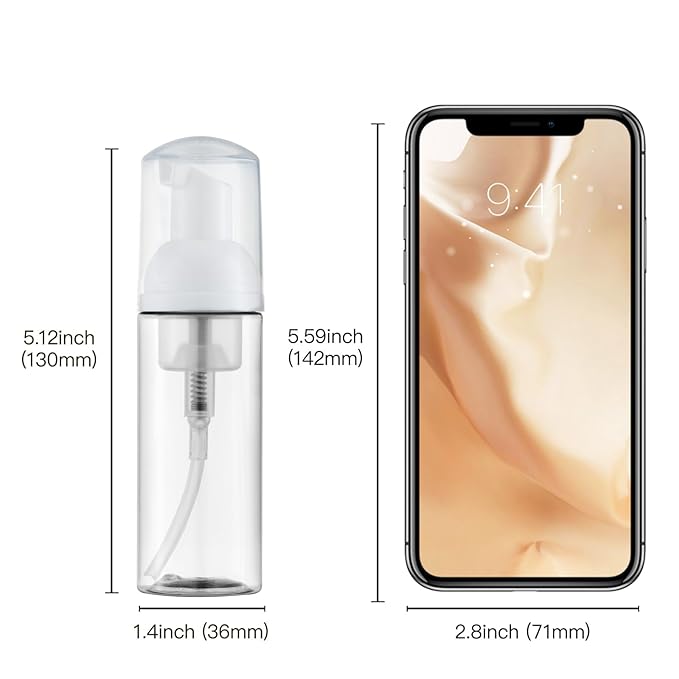 Tekson Soap Foam Bottle (60ml, 2 fl oz), Empty Travel Foaming Lash Shampoo for Cleanser, Dispenser (Clear, Pink, Green)