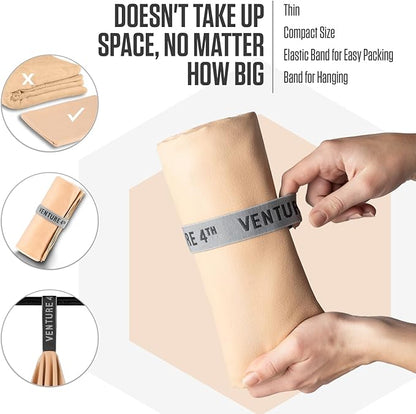 VENTURE 4TH Quick Dry Towel. Microfiber Travel Towel Ideal for Camping, Hiking, Backpacking, Gym. Lightweight & Fast Drying Travel Towels for Body. Compact & Easy to Pack - Beige Extra Large
