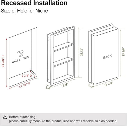 Bathroom Medicine Cabinet Recessed,14x24 White Shower Niche for Shower Wall,Surface Mount Medicine Cabinet Replacement Shelves,Recessed Wall Niche for Over Toilet Storage/Living room/Hallway