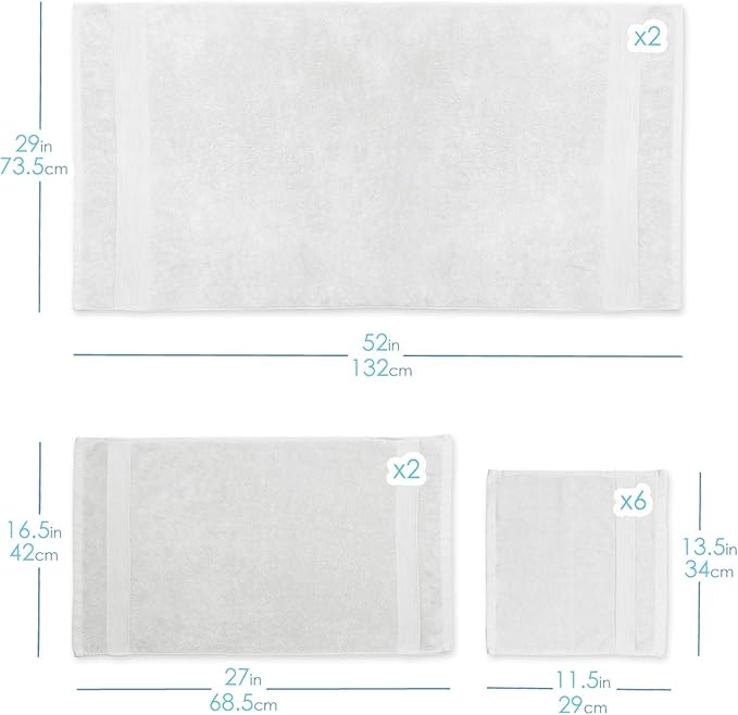 Hearth & Harbor Bath Towels for Bathroom - 100% Ring Spun Cotton Luxury Bathroom Towels - Ultra Soft & Highly Absorbent, Bath Towels Set of 6 - White