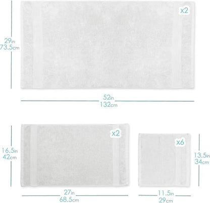 Hearth & Harbor Bath Towels for Bathroom - 100% Ring Spun Cotton Luxury Bathroom Towels - Ultra Soft & Highly Absorbent, Bath Towels Set of 6 - White