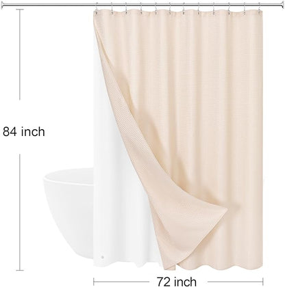 3 in 1 Extra Long Blush Pink Shower Curtain Set-72 W x 84 H, Modern Waffle and PEVA Liner Set with 12 Stainless Steel Hooks, Waterproof Fabric for Bathroom