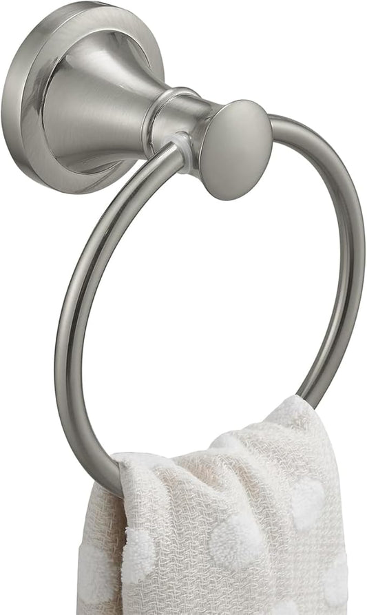 BESy Brushed Nickel Bathroom Hand Towel Ring Towel Holder, Rustproof Wall Mounted Bathroom Hardware Accessory SUS 304 Stainless Steel Towel Rack