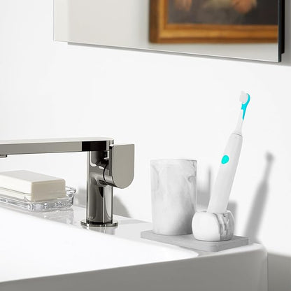 Ceramic Toothbrush Holder & Toothbrush Cup with Diatomite Tray for Bathroom, Bathroom Tumbler Cups Reusable Toothbrush Mouthwash Cup, Shower Counter Storage Organizer (Grey)