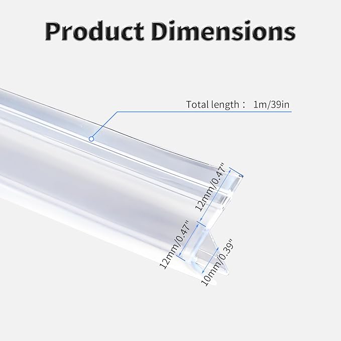 Shower Door Side Seal Strip,39 Inch F-Type Frameless Shower Door Seal, F-Type Shower Door Sweep for 3/8"(10mm) Thick Glass