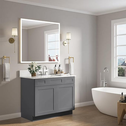 ROOMTEC Bathroom Cabinet, 42'' Free Standing Single Bathroom Vanity with 2 Drawers and 2 Doors,Soft-Close Drawer Slides Morden Bathroom Sink Vanity Storage Cabinet, Shaker Gray