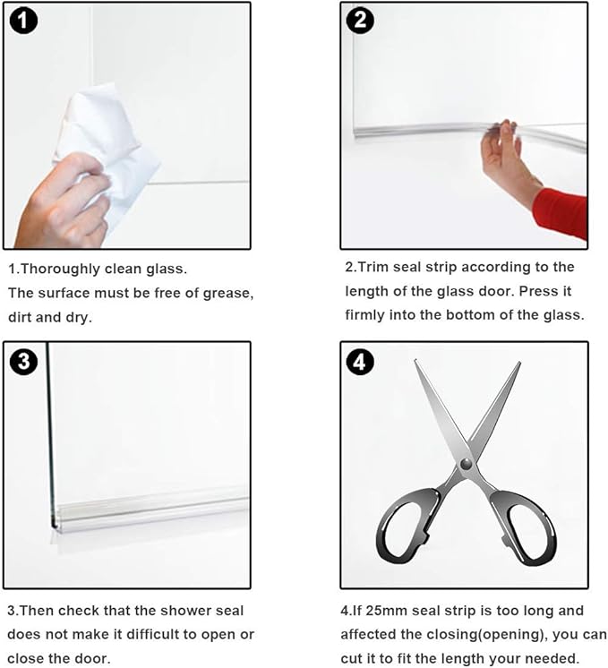 Frameless Shower Door Bottom Seal with Drip Rail for 1/2"(12mm) Glass, Length 27.5"/0.7m, Glass Door Sweep Stop Shower Leaking