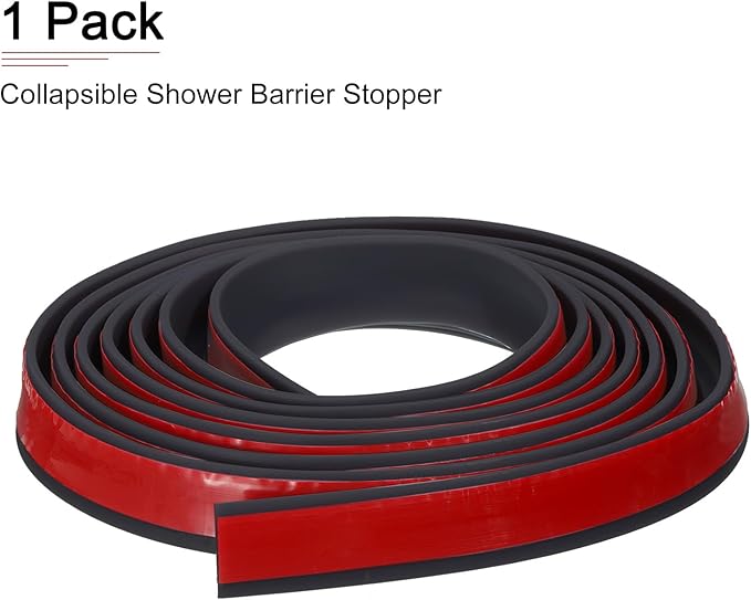 98"x0.8"x0.5" (LxWxH) Collapsible Shower Barrier Stopper - 1 Pack - Good for Bathroom Kitchen - L Shape Water Splash Guard Blocker - Black