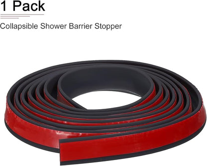 98"x0.8"x0.5" (LxWxH) Collapsible Shower Barrier Stopper - 1 Pack - Good for Bathroom Kitchen - L Shape Water Splash Guard Blocker - Black