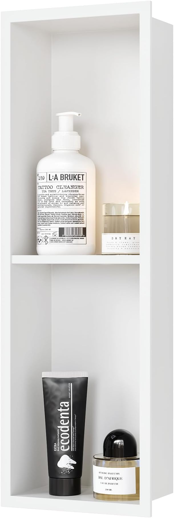 Stainless Steel Shower Niche 24" X 8", No Tile Needed Wall Niche Double Shelves, Recessed Shower Shelf for Bathroom Storage, Matte White