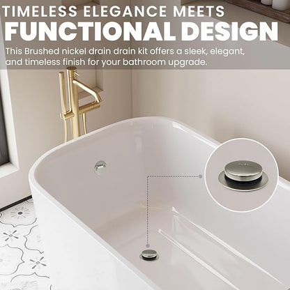 LXLTOUS Brushed Nickel Toe Tap Bathtub Trim Set with Two-Hole Overflow Faceplate, Replacement Tub Drain Kit with 2-Hole Overflow Cover and Universal Fine/Coarse Thread, Fits 1-3/8" and 1-1/2"