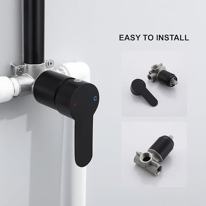 Outdoor Shower System, Matte Black Single Handle Outdoor Shower Faucet with High Pressure Shower Head and Valve for yard(Garden Hose Adapters Included)
