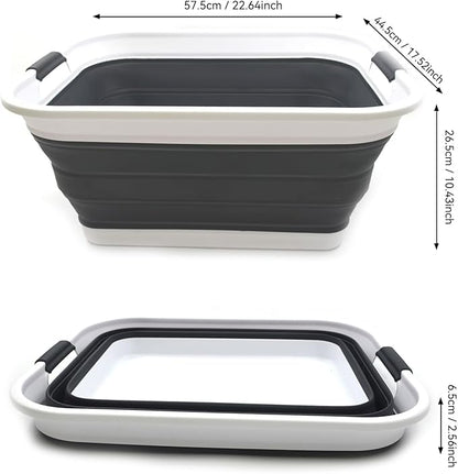 SAMMART 42L(11 gallon) Collapsible Plastic Laundry Basket-Foldable Pop Up Storage Container-Portable Washing Tub-Space Saving Basket,Water capacity 34L(9 gallon) (1 Rectangular - strengthen, Black)