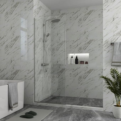 Royalty Fixed Shower Screen - 36" x 76" Frameless 3/8" Clear Tempered Glass Panel with Hardware - Easy Clean Smart Guard Coating - Minimalist Modern Design for Bathroom - Brushed Nickel