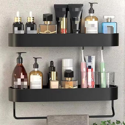 Wall-Mounted Shower Shelf - Durable Space Aluminum, Matte Black, Rustproof Bathroom Organizer, Compact 11-Inch Design for Shampoo, Soap, and Toiletries Storage, Modern and Easy-to-Install Shower Caddy