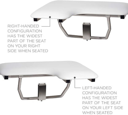 Seachrome Lift-Assist Shower Seat, L-Shaped Right-Hand, ADA, Wall Mount, Padded White Naugahyde