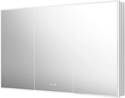 Recessed Medicine Cabinets for Bathroom with Mirror, Only Recessed Medicine Cabinet with Defogger, Dimmer, Outlets & USB, Three Doors
