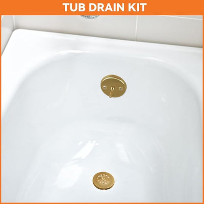 Bathtub Drain Stopper Trip Lever - Universal Bath Tub Drain Plug with Strainer, Suitable for 1-1/2" and 1-3/8" Tub Drain Replacement, Bathroom Tub Drain Trim Overflow Plate Kit (Bronze)