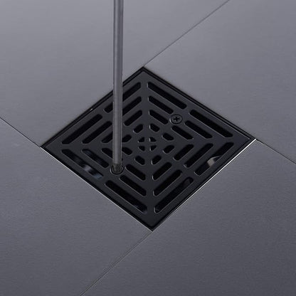 4-1/4 Inch Black Shower Drain Square, Base with Adjustable Drain Flange Kit PVC, Removable Grille Strainer Drain Cover with Screws, SUS304 Stainless Steel