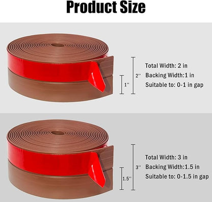 Wide Silicone Weather Stripping, 2 inch (W) x 20 Ft (L) Door Draft Stopper, Silicone Seal Strip for Doors Windows and Shower Glass Gap, Brown