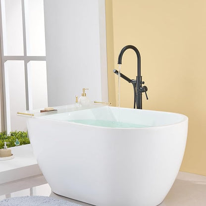 Free Standing Tub Faucet Black Freestanding Bathtub Faucet Floor Mount Brass Bathroom Tub Filler with Hand Shower