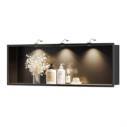 Neodrain Wall Niche with Non-dim LED Downlight - Matte Black Stainless Niche No Tile Needed 36x12 inch Shower Storage Niche