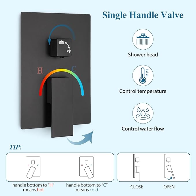 Matte Black Square Shower Head with Handheld Set, Rainfall Shower System Modern Wall Mounted Shower Faucet for Bathroom 10 inch (With Shower Valve)