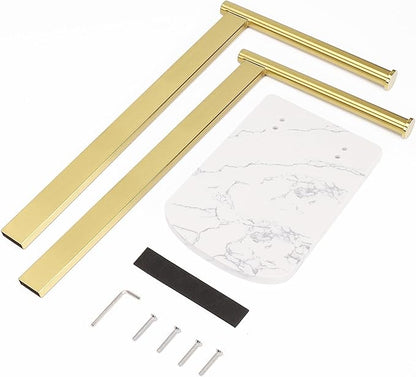 NearMoon Hand Towel Holder with Balanced Marble Base, SUS304 Stainless Steel Stand Towel Ring L Shape Hand Towel Rack Free-Standing Towel Bar for Bathroom Kitchen Countertop (Double Rod, Brushed Gold)