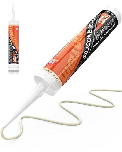 WELLUCK Almond Silicone Caulk, 100% Waterproof Caulking Silicone Sealant Flexible Cartridge Adhesive for Kitchen, Bathroom, Window, Door, Glass, Bathtub,Leak Sealing,Almond/Cream (10.2 OZ, 1Pack)