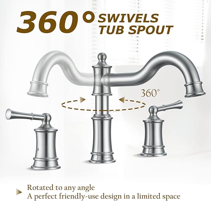 Roman Bathtub Faucet Deck Mount Tub Faucet for Bathroom Widespread Elegant Classic Spout with 3 Holes 2 Handle Valve Cartridge Included, Brush Nickel