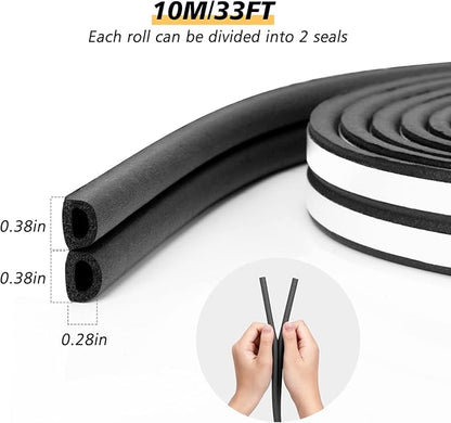SUNMON Weather Stripping Door Seal, D-Type Strip Weather Stripping Seal Strip for Doors/Windows, Soundproofing Weatherstrip Gap Collision Avoidance 33 Feet (Black