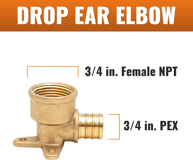 SUNGATOR 12-Pack 3/4" Pex Drop Ear Elbow, No Lead Brass, 3/4 Inch Pex Fittings