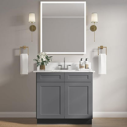 ROOMTEC Bathroom Cabinet, 30'' Free Standing Single Bathroom Vanity with 2 False Drawers and 2 Doors,Morden Bathroom Sink Vanity Storage Cabinet, Shaker Gray