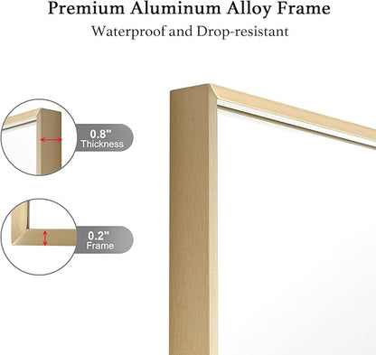 24x40 Inch Gold Bathroom Mirror - Copper-Free Mirror, Aluminum Alloy Frame Vanity Rectangle Wall Mounted Modern Mirror for Bedroom/Living Room/Porch Horizontal or Vertical